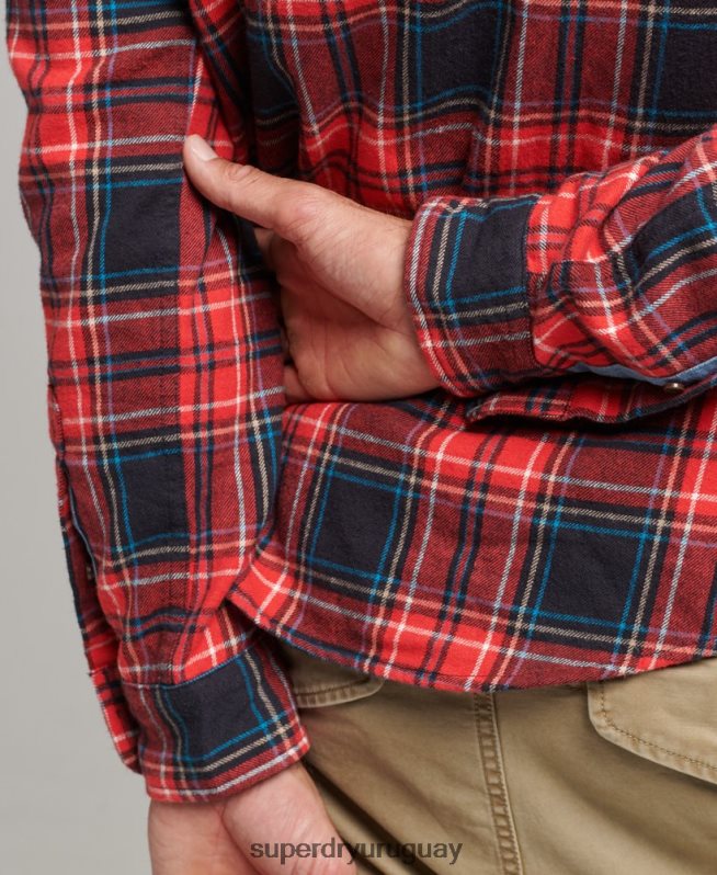 uy Superdry hombres camisa a cuadros de leñador de algodón orgánico rojo DT2N8Z206 ropa