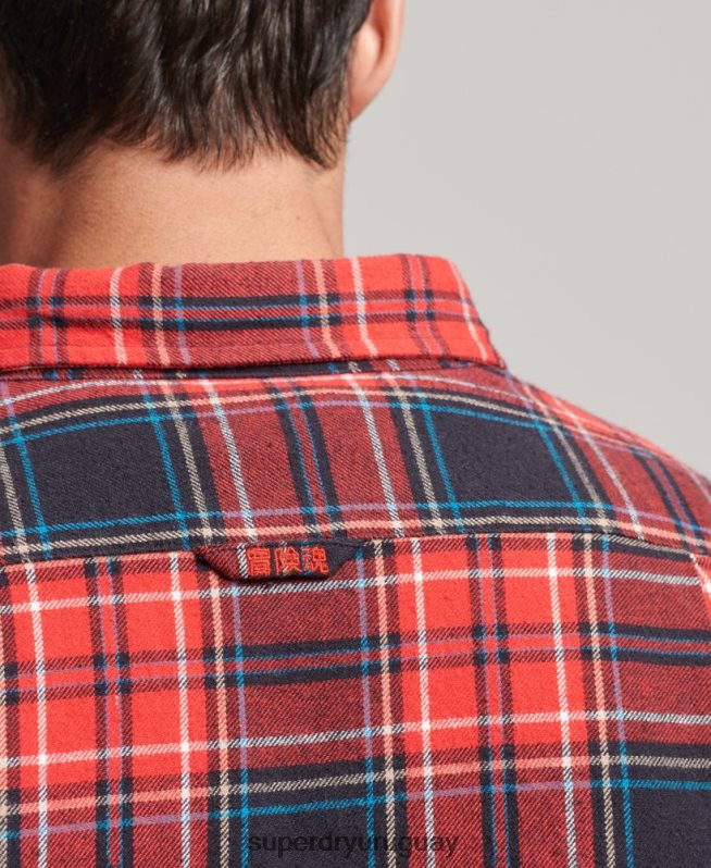 uy Superdry hombres camisa a cuadros de leñador de algodón orgánico rojo DT2N8Z206 ropa