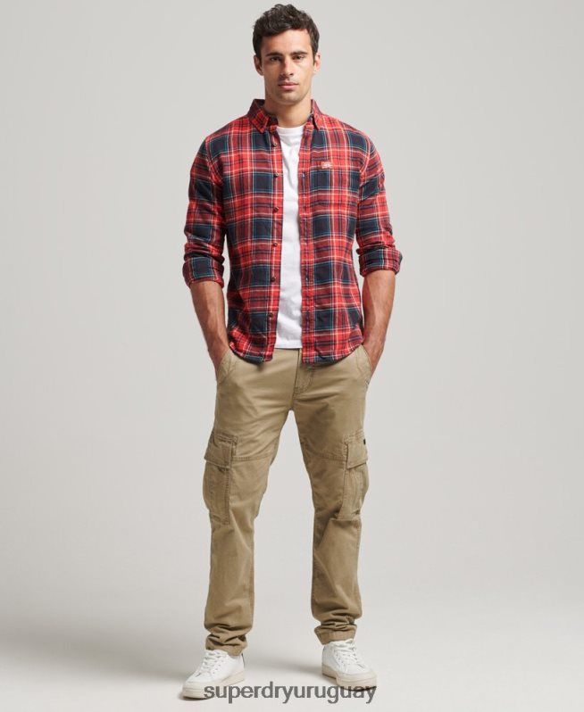 uy Superdry hombres camisa a cuadros de leñador de algodón orgánico rojo DT2N8Z206 ropa