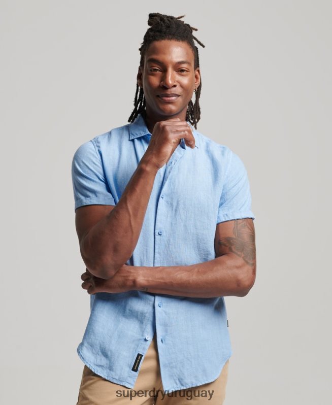 uy Superdry hombres camisa casual de lino studios azul DT2N8Z16 ropa