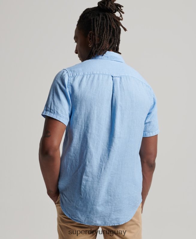 uy Superdry hombres camisa casual de lino studios azul DT2N8Z16 ropa