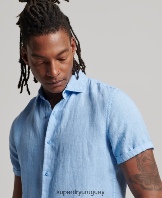 uy Superdry hombres camisa casual de lino studios azul DT2N8Z16 ropa