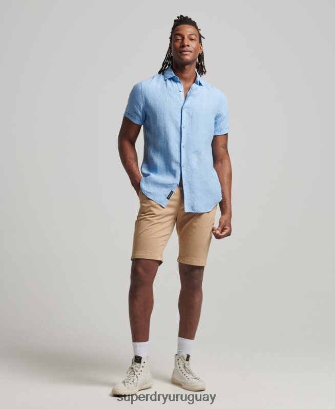 uy Superdry hombres camisa casual de lino studios azul DT2N8Z16 ropa