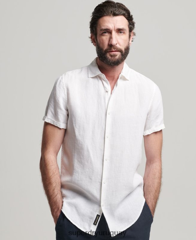uy Superdry hombres camisa casual de lino studios blanco DT2N8Z2 ropa