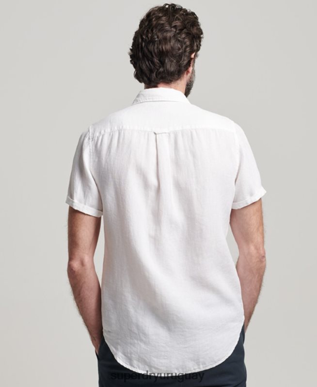 uy Superdry hombres camisa casual de lino studios blanco DT2N8Z2 ropa