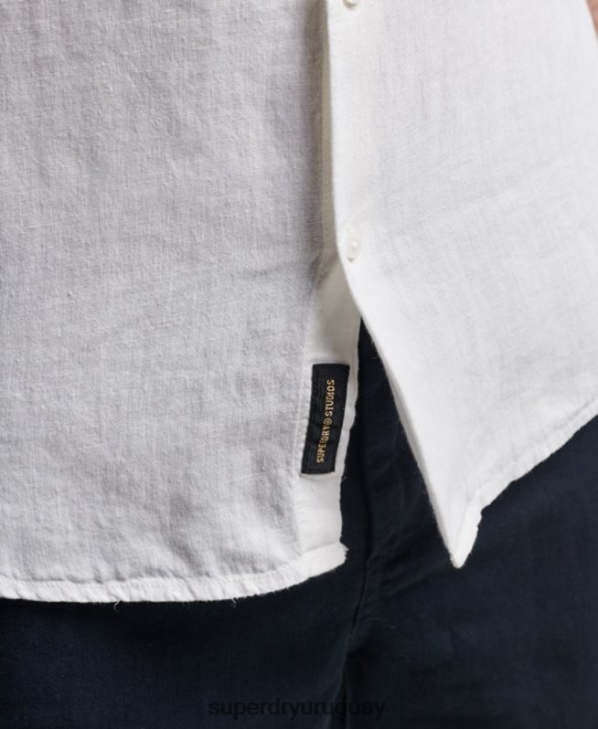 uy Superdry hombres camisa casual de lino studios blanco DT2N8Z2 ropa