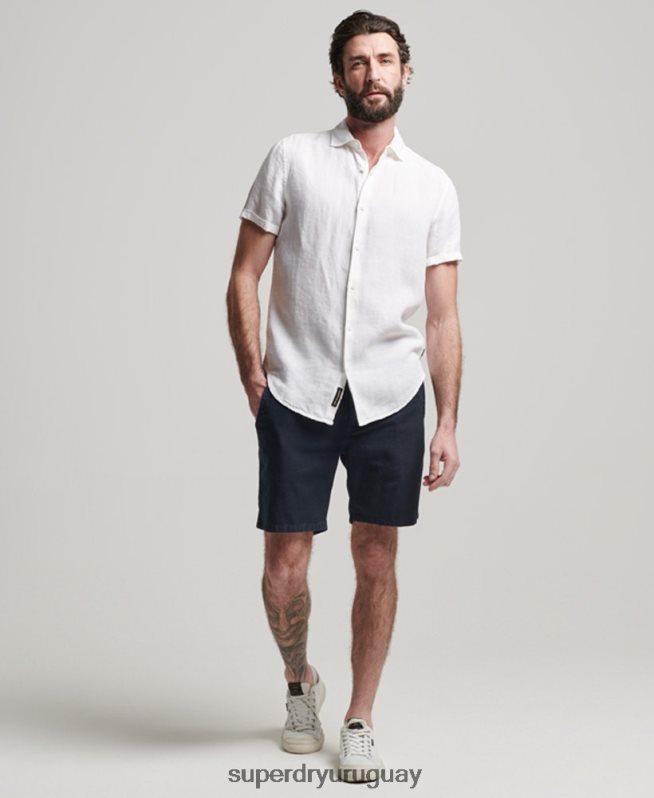 uy Superdry hombres camisa casual de lino studios blanco DT2N8Z2 ropa