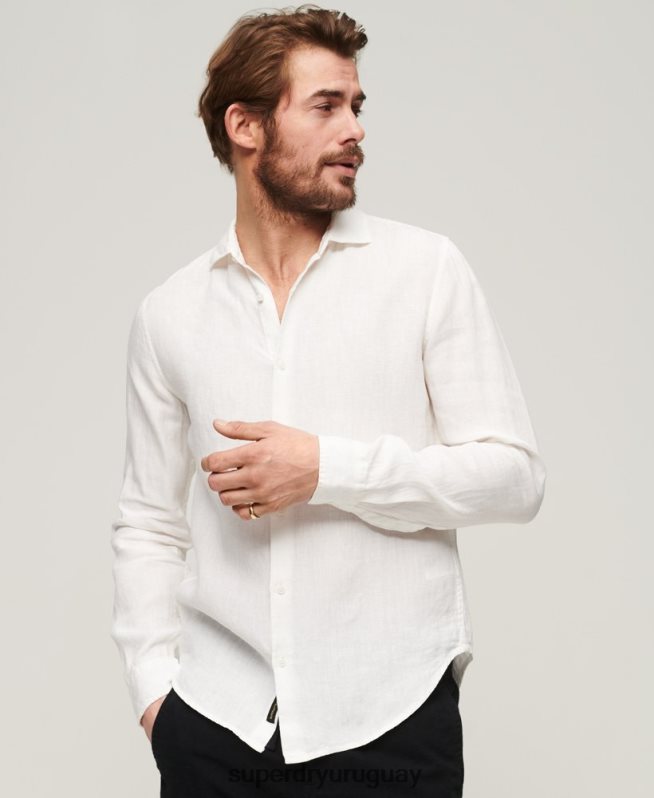 uy Superdry hombres camisa casual de manga larga de lino blanco DT2N8Z144 ropa