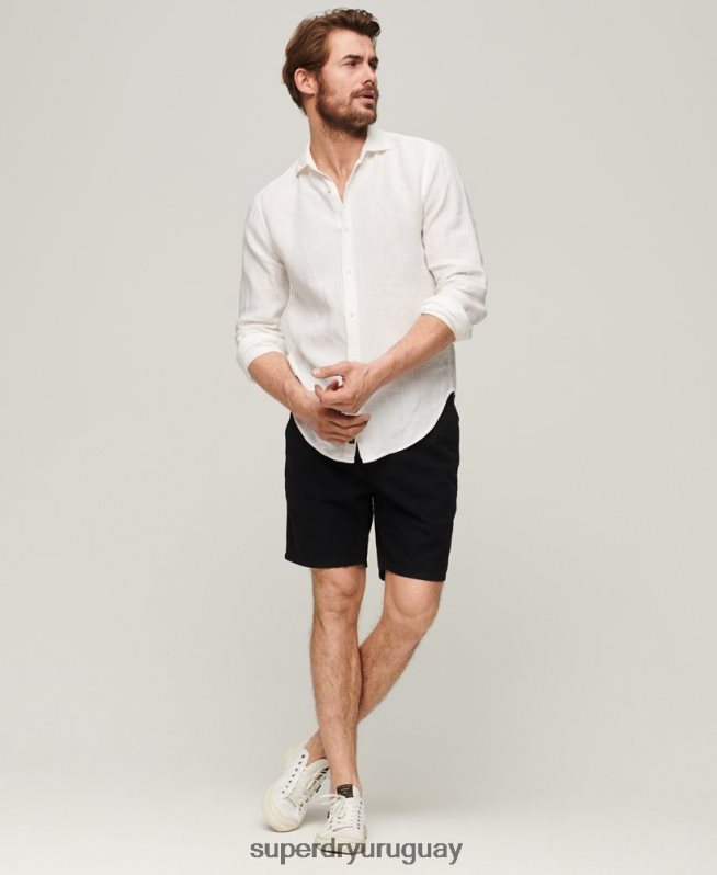 uy Superdry hombres camisa casual de manga larga de lino blanco DT2N8Z144 ropa