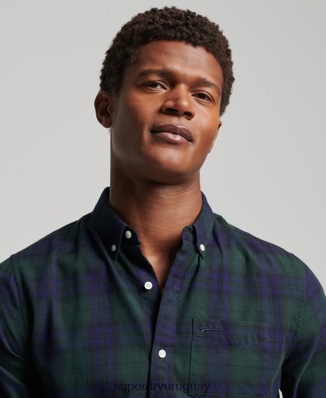 uy Superdry hombres camisa clásica con botones de Londres verde DT2N8Z164 ropa
