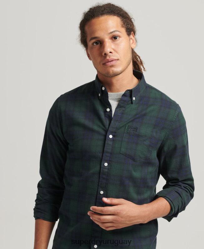 uy Superdry hombres camisa clásica de algodón orgánico con botones verde DT2N8Z215 ropa