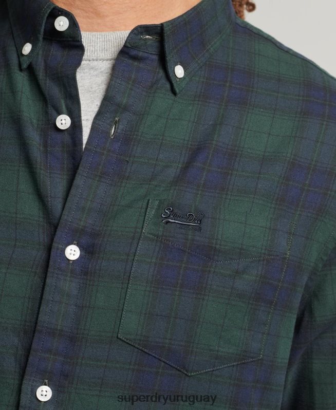 uy Superdry hombres camisa clásica de algodón orgánico con botones verde DT2N8Z215 ropa