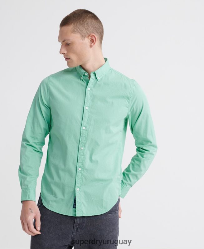 uy Superdry hombres camisa clásica de sarga ligera de manga larga verde DT2N8Z243 ropa