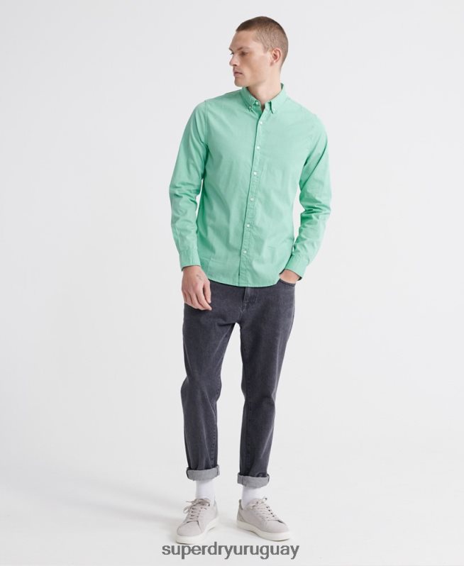 uy Superdry hombres camisa clásica de sarga ligera de manga larga verde DT2N8Z243 ropa