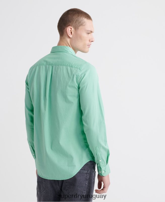 uy Superdry hombres camisa clásica de sarga ligera de manga larga verde DT2N8Z243 ropa