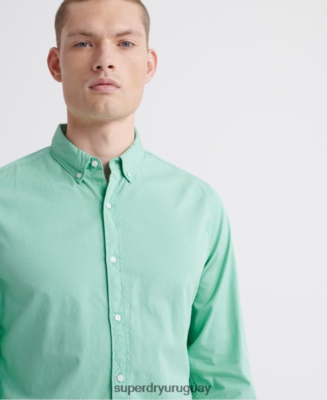 uy Superdry hombres camisa clásica de sarga ligera de manga larga verde DT2N8Z243 ropa