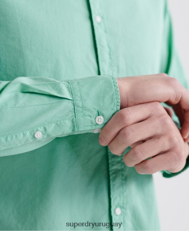 uy Superdry hombres camisa clásica de sarga ligera de manga larga verde DT2N8Z243 ropa