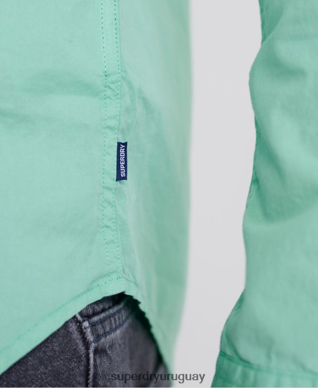 uy Superdry hombres camisa clásica de sarga ligera de manga larga verde DT2N8Z243 ropa