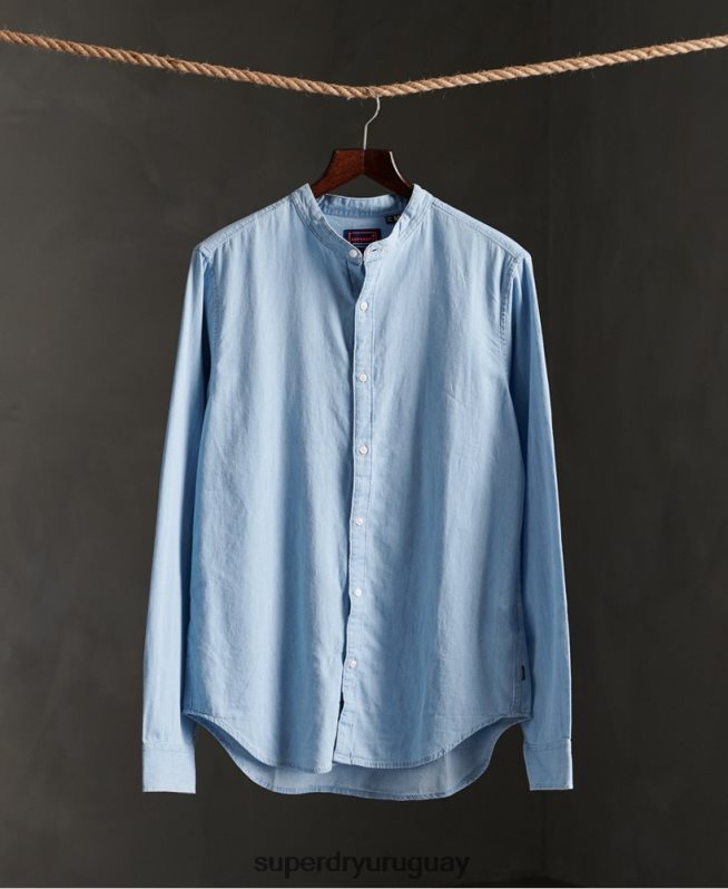 uy Superdry hombres camisa clásica de sarga lite granddad azul DT2N8Z242 ropa