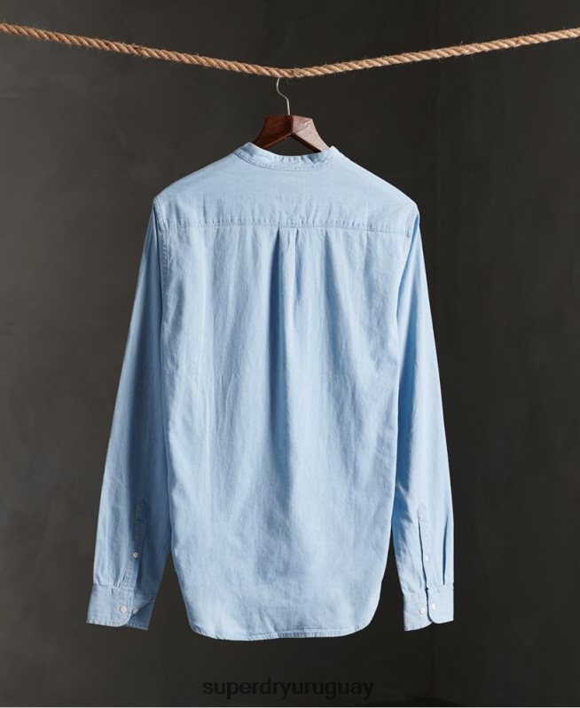 uy Superdry hombres camisa clásica de sarga lite granddad azul DT2N8Z242 ropa