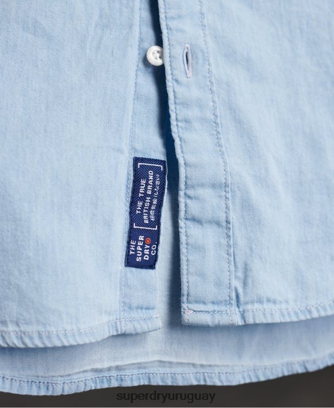 uy Superdry hombres camisa clásica de sarga lite granddad azul DT2N8Z242 ropa