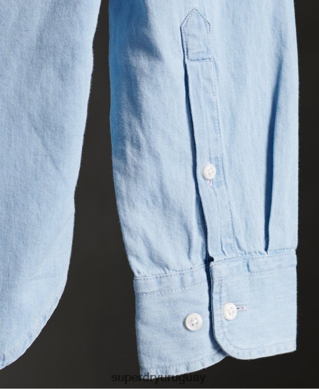 uy Superdry hombres camisa clásica de sarga lite granddad azul DT2N8Z242 ropa