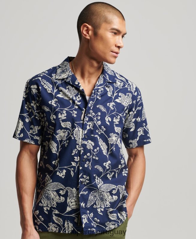 uy Superdry hombres camisa con cuello abierto azul oscuro DT2N8Z29 ropa
