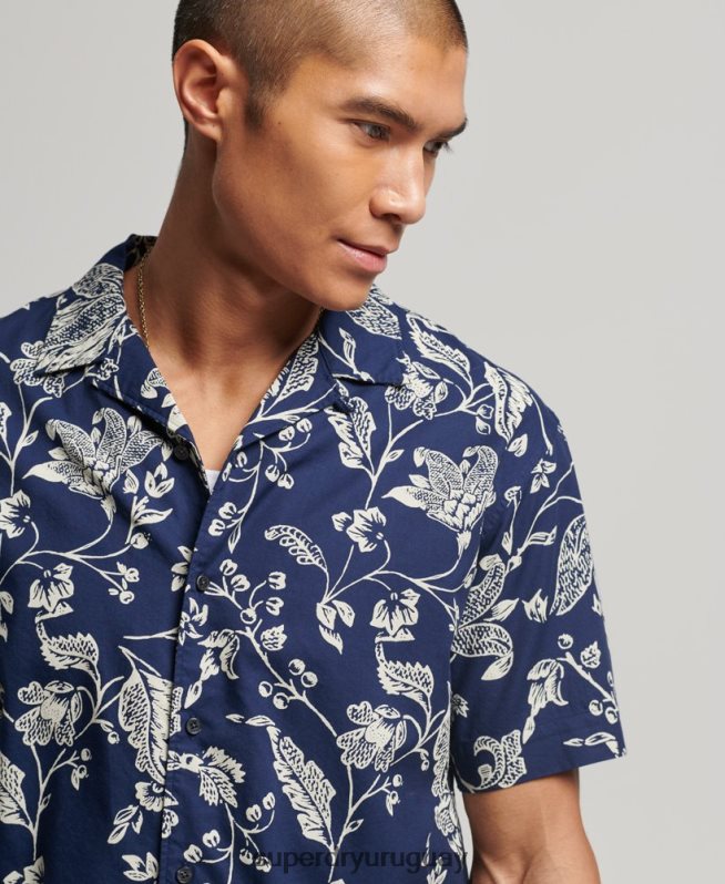 uy Superdry hombres camisa con cuello abierto azul oscuro DT2N8Z29 ropa