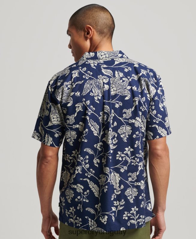 uy Superdry hombres camisa con cuello abierto azul oscuro DT2N8Z29 ropa