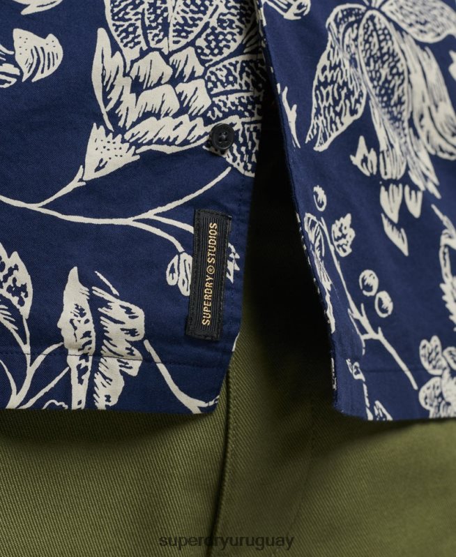 uy Superdry hombres camisa con cuello abierto azul oscuro DT2N8Z29 ropa