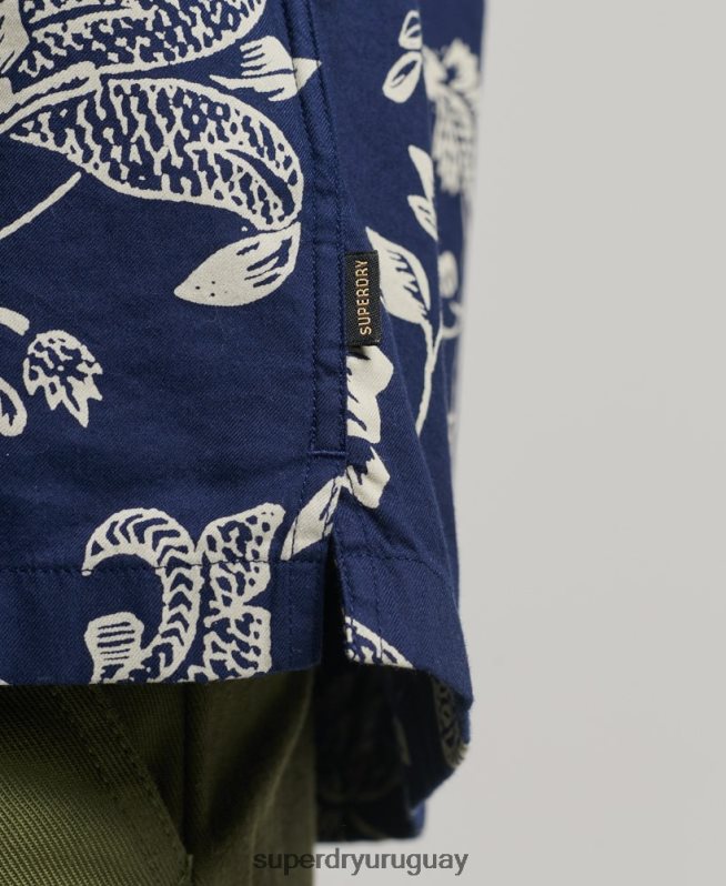 uy Superdry hombres camisa con cuello abierto azul oscuro DT2N8Z29 ropa