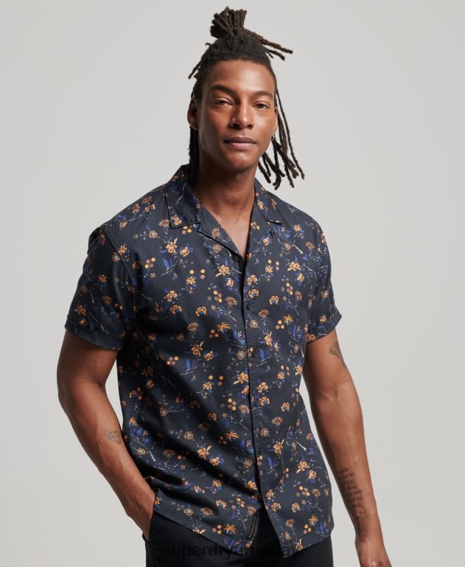 uy Superdry hombres camisa con cuello abierto negro DT2N8Z127 ropa