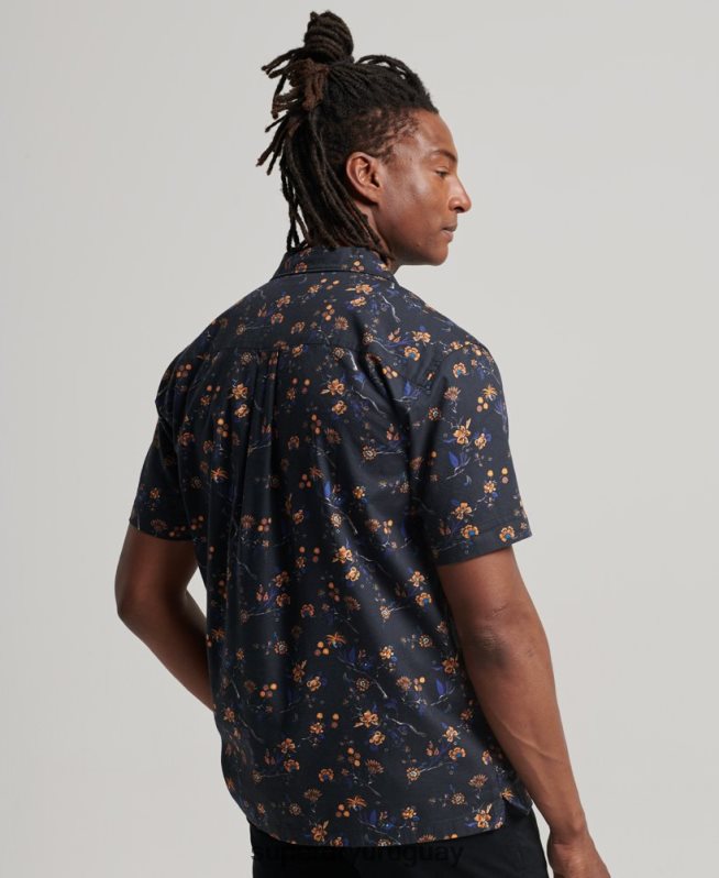 uy Superdry hombres camisa con cuello abierto negro DT2N8Z127 ropa