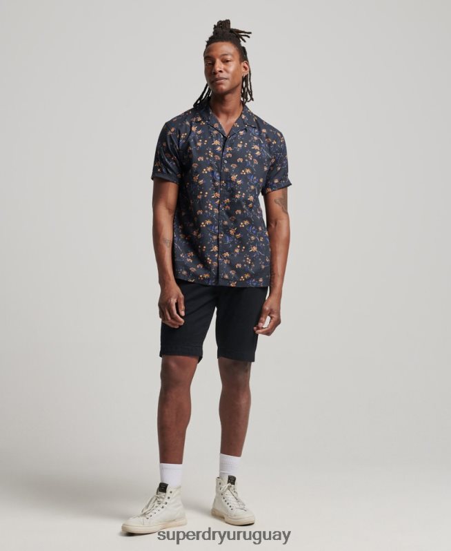 uy Superdry hombres camisa con cuello abierto negro DT2N8Z127 ropa