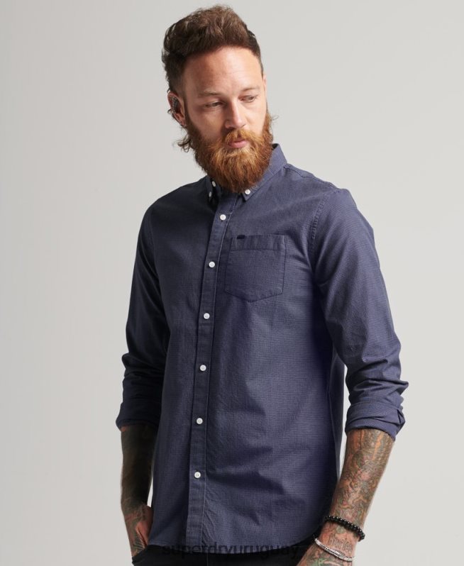 uy Superdry hombres camisa de algodón con microcuadros Armada DT2N8Z178 ropa