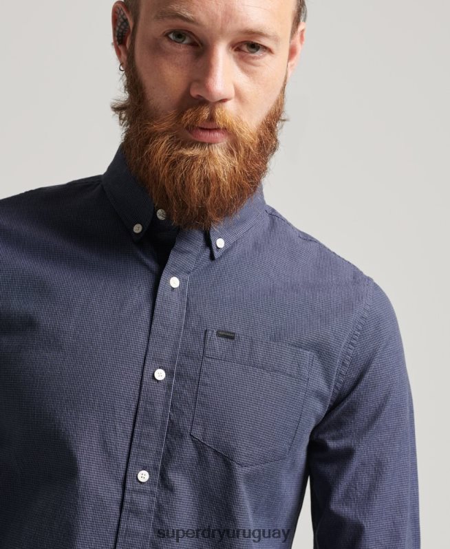 uy Superdry hombres camisa de algodón con microcuadros Armada DT2N8Z178 ropa