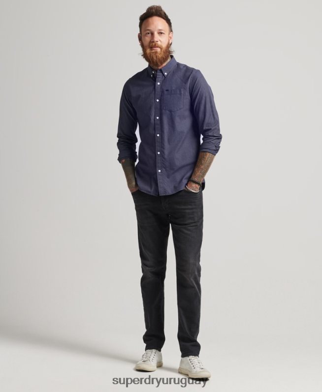 uy Superdry hombres camisa de algodón con microcuadros Armada DT2N8Z178 ropa