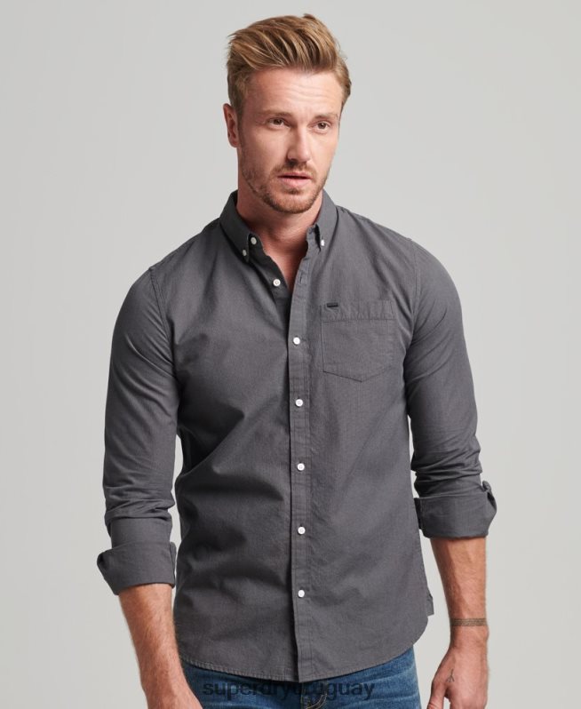 uy Superdry hombres camisa de algodón con microcuadros gris DT2N8Z211 ropa