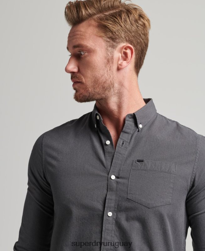 uy Superdry hombres camisa de algodón con microcuadros gris DT2N8Z211 ropa