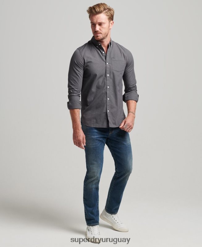 uy Superdry hombres camisa de algodón con microcuadros gris DT2N8Z211 ropa