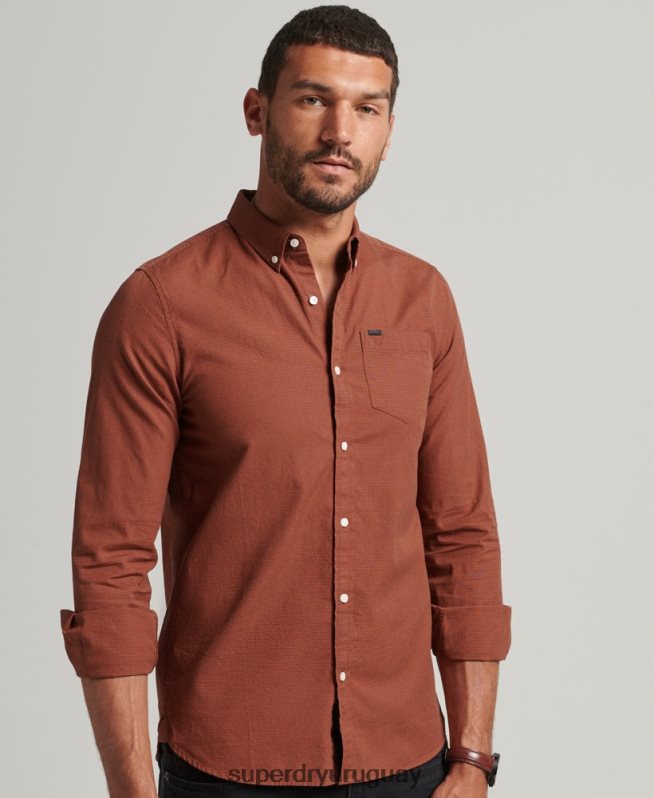 uy Superdry hombres camisa de algodón con microcuadros naranja DT2N8Z225 ropa