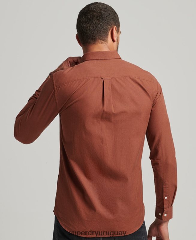 uy Superdry hombres camisa de algodón con microcuadros naranja DT2N8Z225 ropa