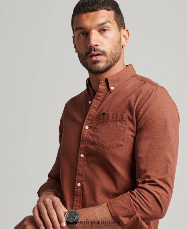 uy Superdry hombres camisa de algodón con microcuadros naranja DT2N8Z225 ropa