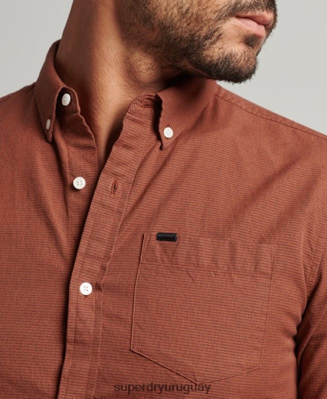 uy Superdry hombres camisa de algodón con microcuadros naranja DT2N8Z225 ropa