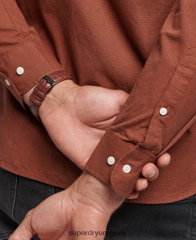 uy Superdry hombres camisa de algodón con microcuadros naranja DT2N8Z225 ropa
