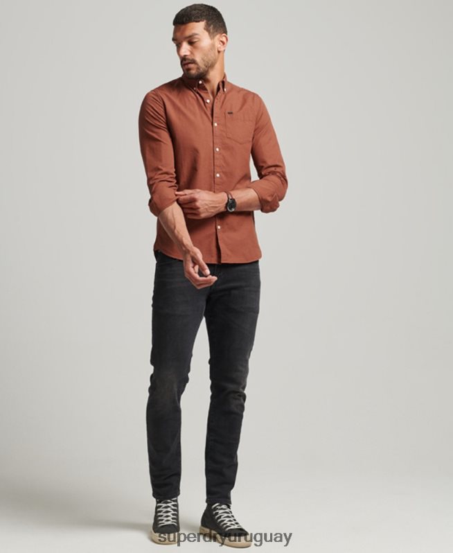 uy Superdry hombres camisa de algodón con microcuadros naranja DT2N8Z225 ropa