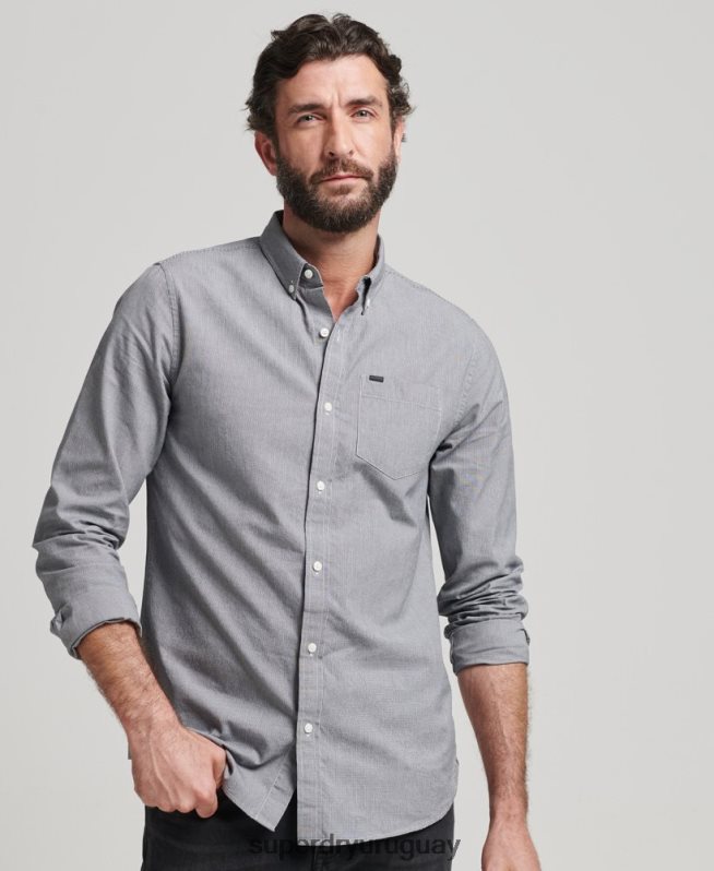 uy Superdry hombres camisa de algodón con microcuadros negro DT2N8Z147 ropa
