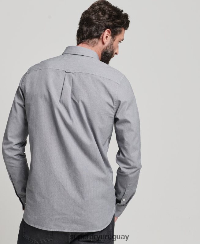 uy Superdry hombres camisa de algodón con microcuadros negro DT2N8Z147 ropa