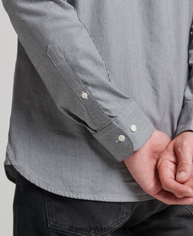 uy Superdry hombres camisa de algodón con microcuadros negro DT2N8Z147 ropa
