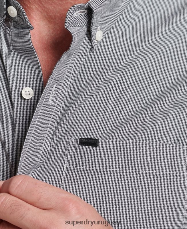 uy Superdry hombres camisa de algodón con microcuadros negro DT2N8Z147 ropa